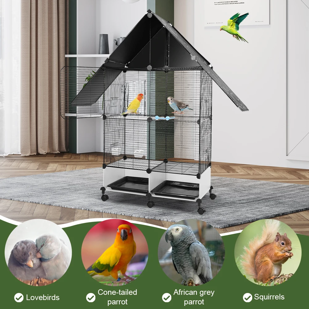 

Bird Cage with Wheels Stand House Shape Pet Cage Large 2 Tier Bird Cage with Lock Bird Villa for Canary Finch Budgie Lovebirds