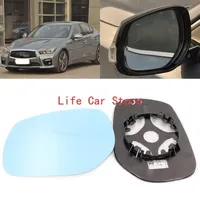 For Infiniti Q50 Wide-angle Reflective Reversing Lens Side View Door Mirror Blue Glass with Base Heated