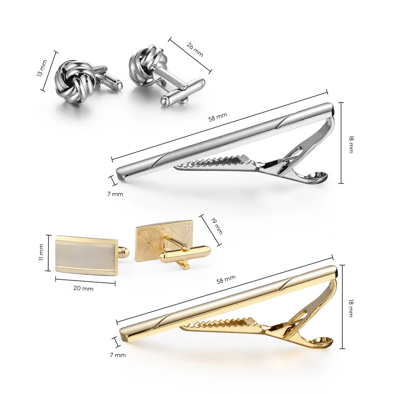 4 Sets Tie Clips & Cufflinks For Men Man Shirt Cufflink Wedding Guests Gift With Box Pisa Ties Pin Luxury Men's Gift For Husband