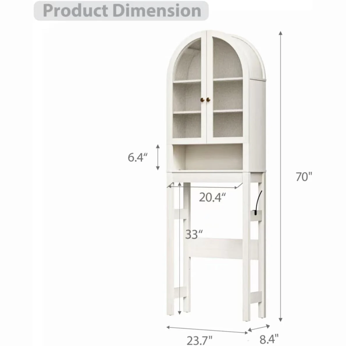 Over The Toilet Storage Cabinet, 23.7”W Modern Storage Cabinet Over Toilet with Acrylic Doors, Arched Freestanding Over Toilet