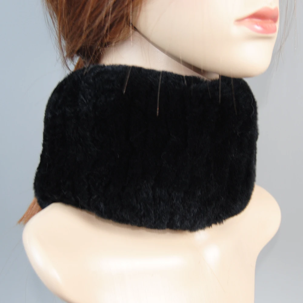 Good Elastic Real Rex Rabbit Fur Neck Warmer Wraps Winter Women Knitted Genuine Rex Rabbit Fur Scarves Female Knit Fur Headband