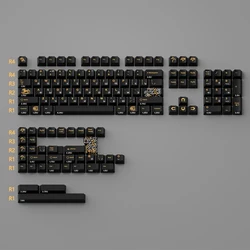 141 Keys Black Horse Keycaps PBT Material Cherry Profile Black Gold Color Keycap For ATK Mechanical Keyboard For Rainy75 Lucky65