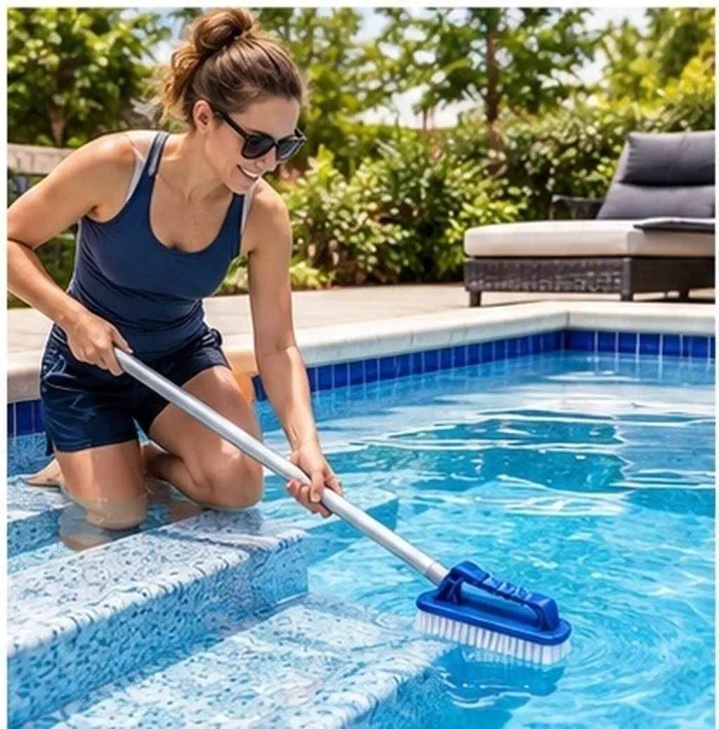 2Pcs Pool Cleaning Brush Set for Concrete Gunite Pools Dense Bristles Tight Corners Multipurpose Swimming Pool Brush Tool