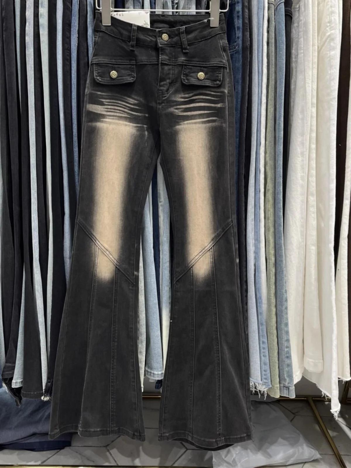 Jeans de Mezclilla Retro de Pierna Ancha para Mujer, Ajustados, Elásticos, Estilo Hot Girl, Pantalones Largos de Cintura Alta con Cierre de Cremallera, Algodón Elástico