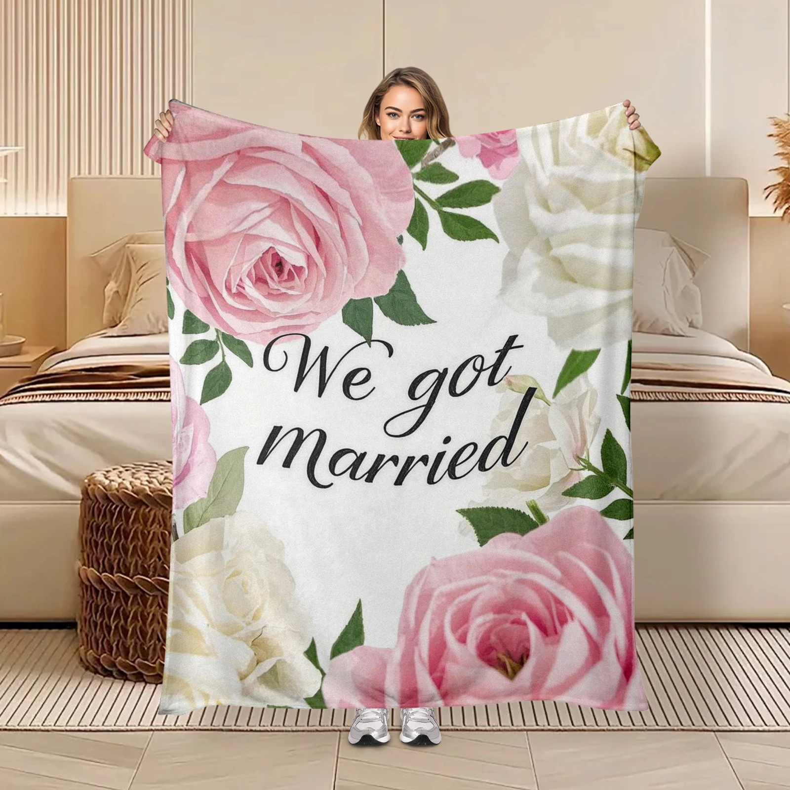 Classic Rose And Sweet Love Quotes Blanket, Ideal For Newlywed Couples This Wedding Season.