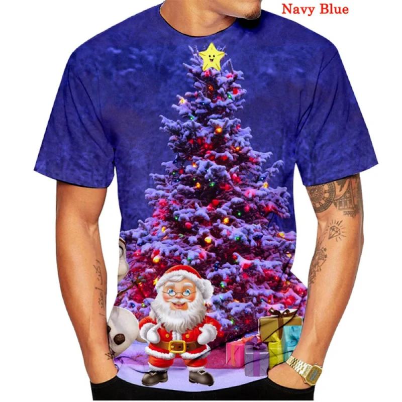 Novelty Fashion Christmas cartoon Printing Short Sleeve T-shirt Teen Soft Comfort Top Tees