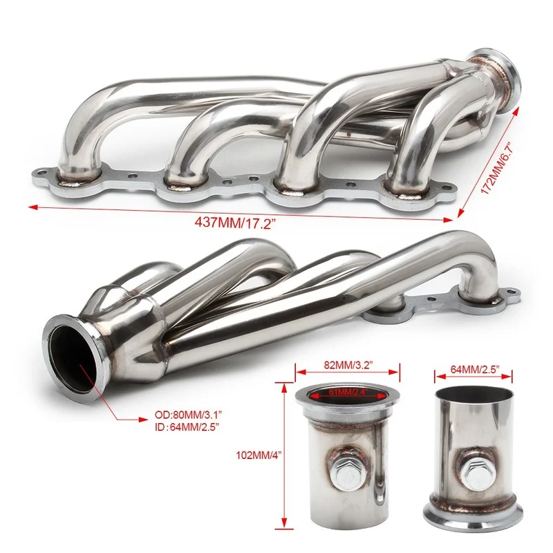 STAINLESS STEEL PIPING HEADER MANIFOLD Exhaust Downpipe  for Chevrolet C10 Chevy LS1 LS2 LS3 LS6 304 Exhaust System with Gaskets