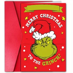 1pc, Happy Christmas Time Card, Merry and Bright Christmas Card, December Christmas Card, Funny Red Hat Grinch Christmas Card