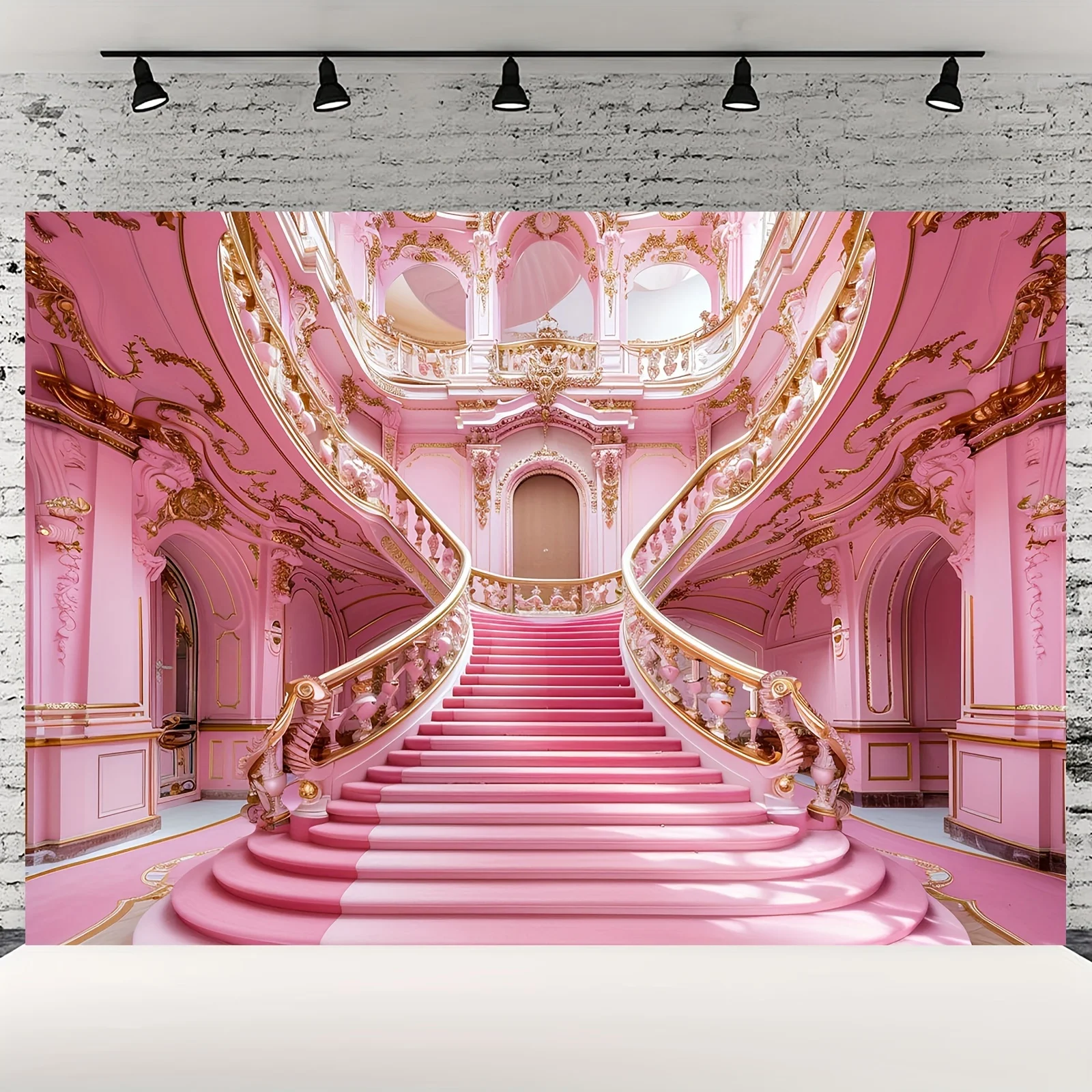 Multi-functional pink Castle Staircase photo backdrop - ideal for birthdays, weddings, bridal showers and parties