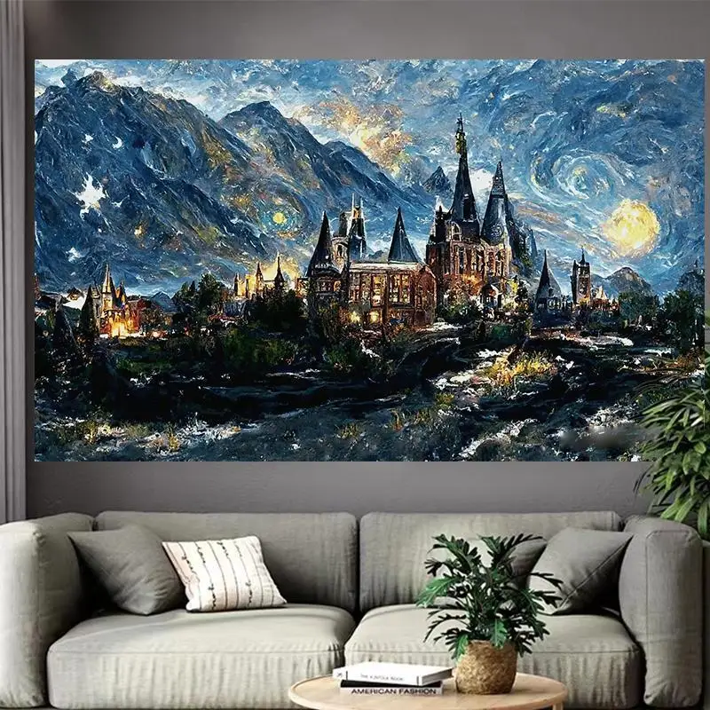 VIKAMA Hogwarts السماء المرصعة بالنجوم المناظر الطبيعية نسيج واضح اللون الطباعة غرفة المعيشة غرفة نوم ديكور السرير جدار معلق على الحائط