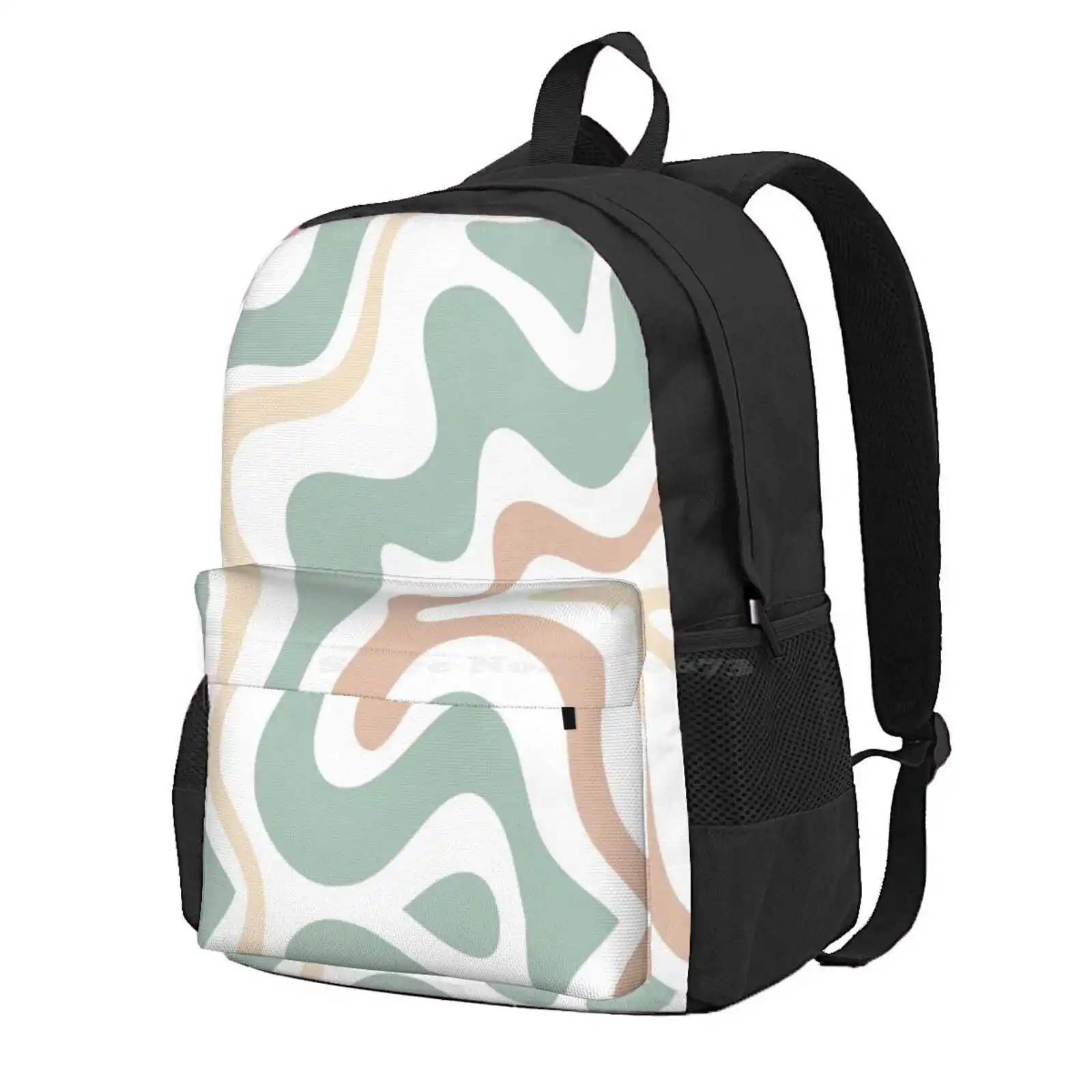 Liquid Swirl Retro Abstract In Light Sage Celadon Green, Light Blush, Cream, And White Hot Sale Schoolbag Backpack Fashion Bags