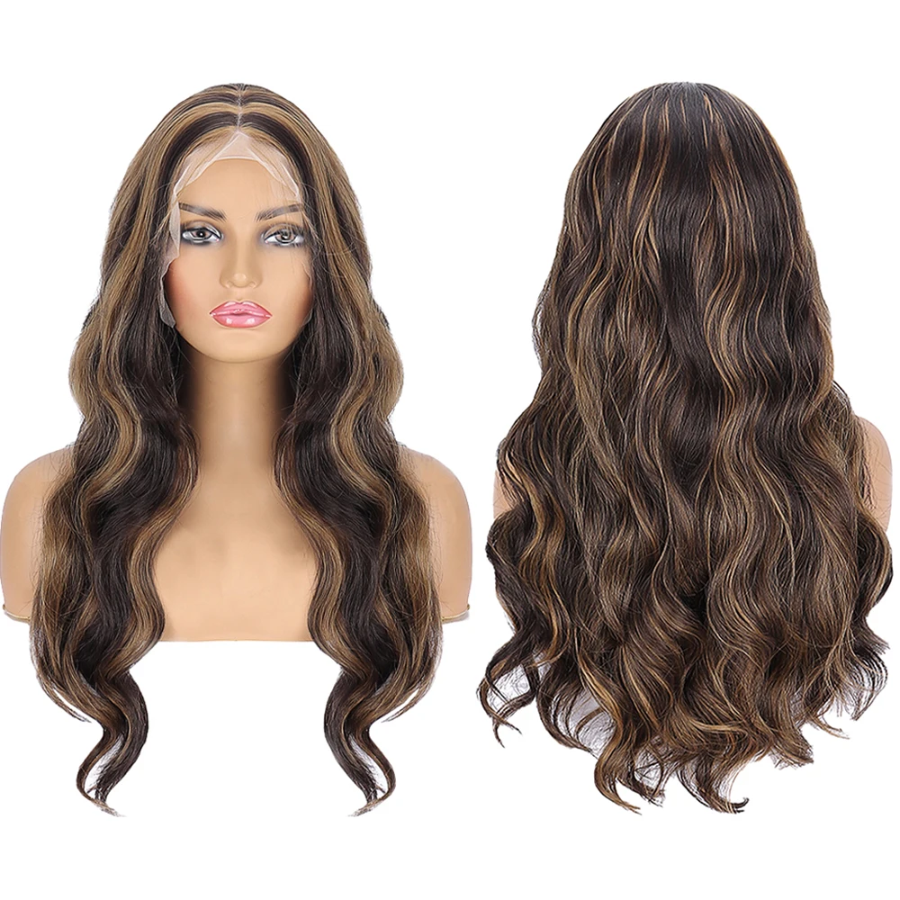 

13×4 Lace Front Wig For Black Women Balayage Highlight Long Body Wave Heat Resistant Synthetic Wig Glueless For Daily Use Party
