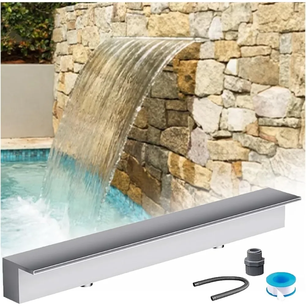 Swimming Pool 304 Stainless Steel Outlet Waterfall Fountain 24 34 36 39 47 59 Inches Wall-mounted Outdoor Waterfall Courtyard