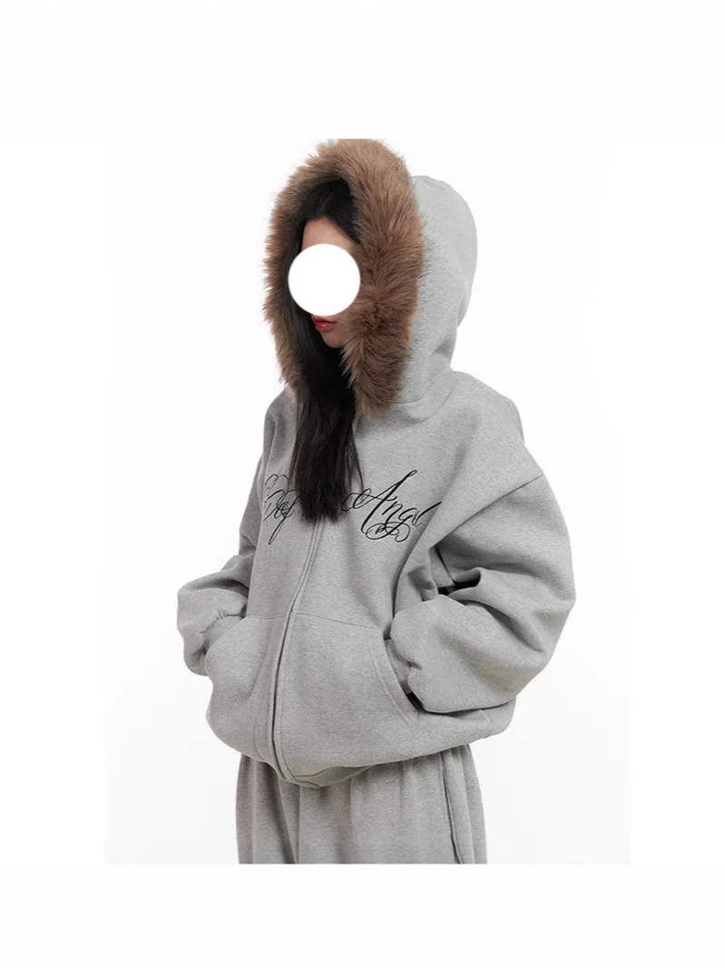 

Европейская и американская модная тенденция, готический стиль, кардиган на молнии с буквенным принтом, толстовка с капюшоном и длинными рукавами Y2K