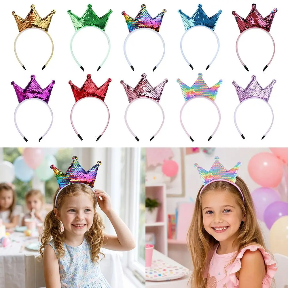 Shiny Crown Headband Sequins Headpiece Girl Hair Hoop Princess Head Hoop Crown Party Hairband Fairy Costumes Accessories