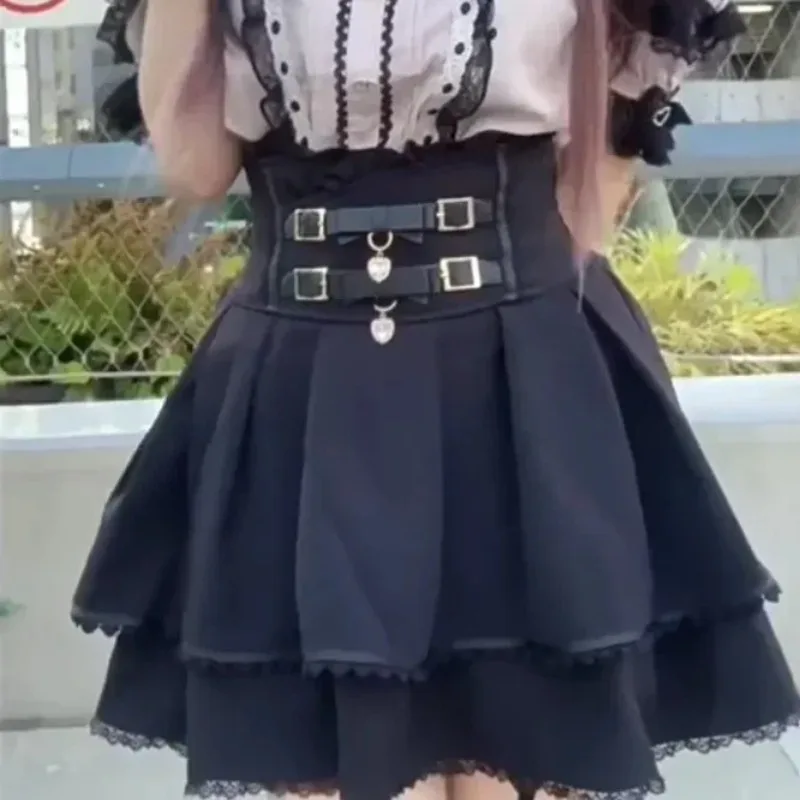 

Japanese Kawaii Cute Mini Cake Skirts Gothic Cosplay Costume JK Skirt Lolita High Waist Y2k Sweet Lace Dress for Women