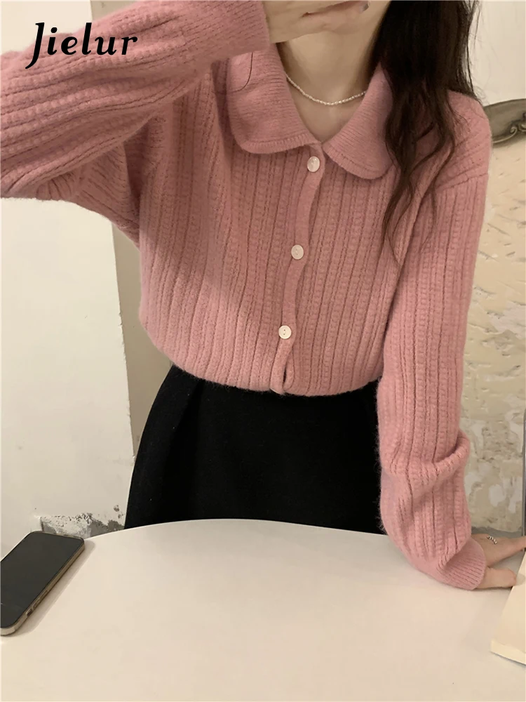 Jielur Autumn New Solid Color Slim Cardigan Woman French Casual Knitted Women Cardigan Apricot Pink Green Street Chicly Cardigan