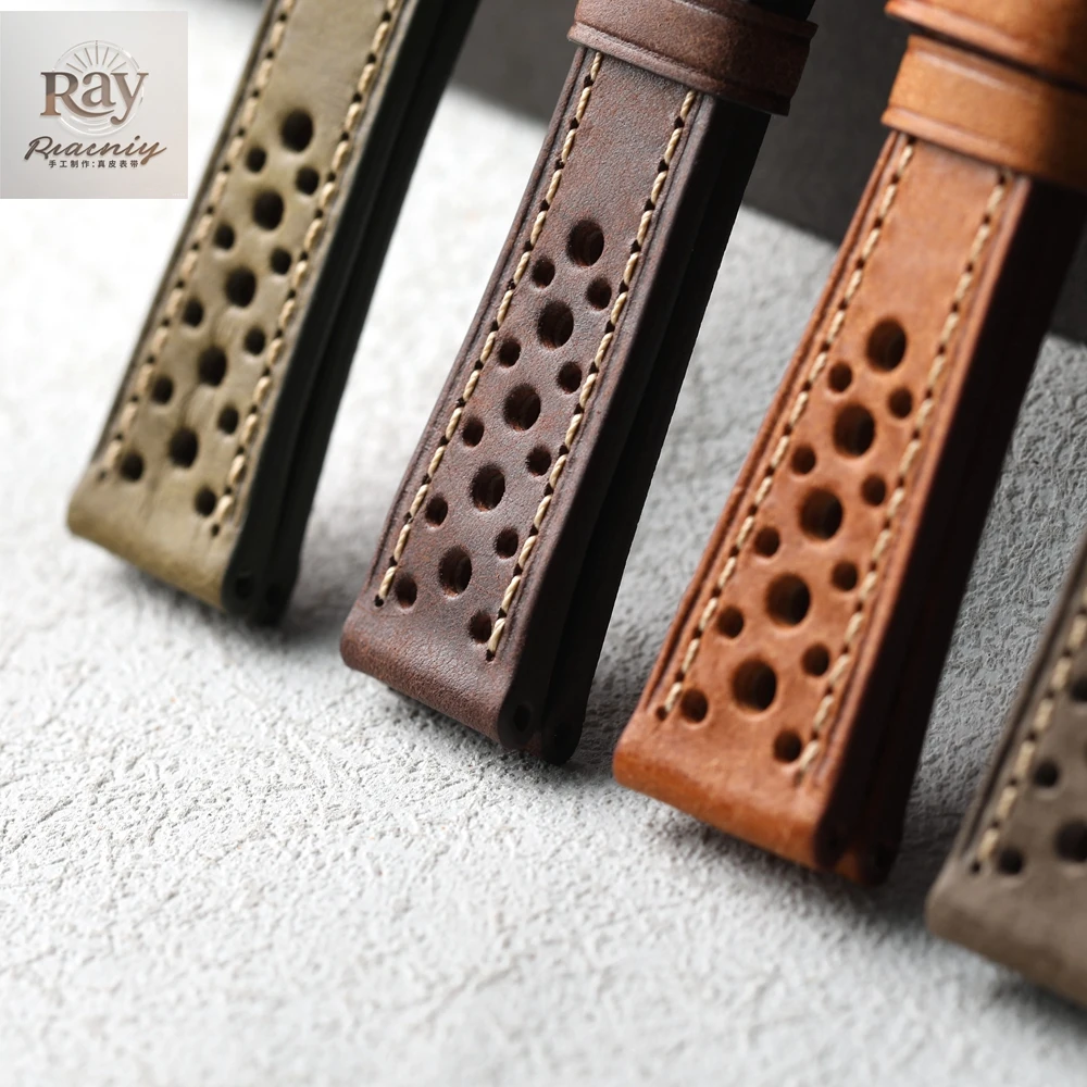 Handmade Italian cowhide strap, 18 19 20 21 22MM brown grey green genuine leather strap, suitable for mechanical antique watch