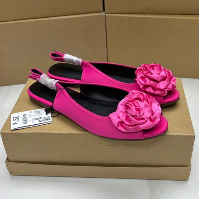 Chaussures plates à semelle souple pour femmes, style rétro, bouche de poisson rose, chaussures à fleurs populaires, chaussures de loisirs pour