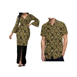 New Wholesale Custom Polynesian Tonga Tribal Printed Maxi Dresses Ladies Bell Sleeves Samoan Dresses Big Size Clothing