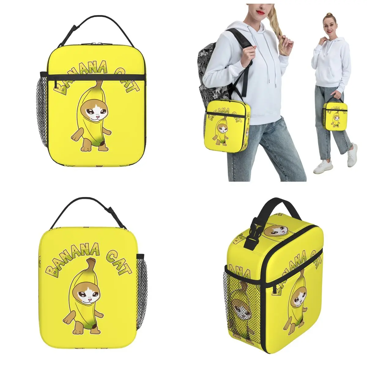 Kitten Banana Cat Meme Insulated Lunch Bags Food Bag Reusable Thermal Cooler Lunch Boxes For School Office
