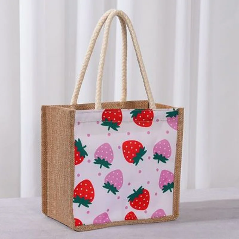 Printed Linen Bag Shopping Bags  Cartoon Handbag Lunch Bag Shopping Bag Portable Travel Dinner Container Bento Bag Tote