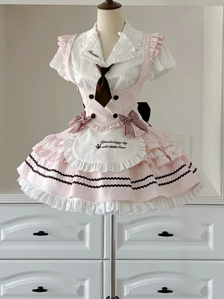 2026 Summer Harajuku Sweet Lolita Women 3 Piece Set White Lace Design Corset Tops + Fluffy Skirt Vintage Elegant Party Outfit view 3