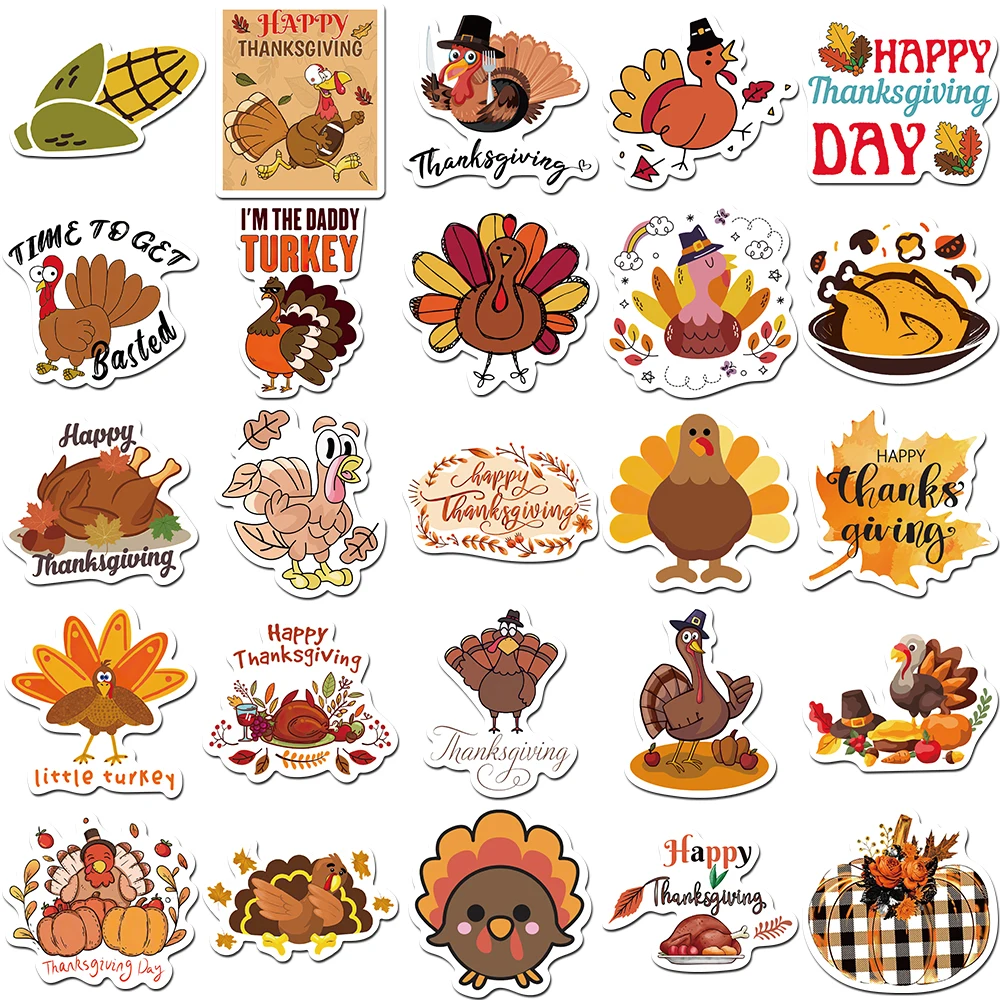 50 قطعة عيد الشكر ملصق DIY بها بنفسك محمول الأمتعة سكيت مضحك الكرتون اليقطين تركيا الخريف مابل ليف الكتابة على الجدران الشارات