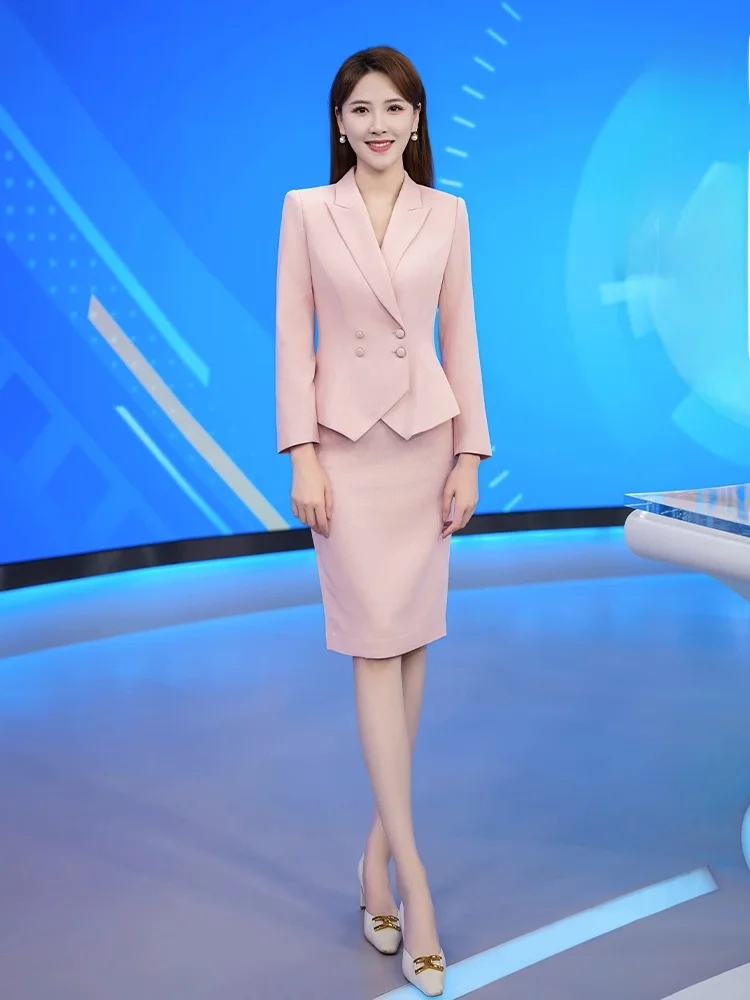 New Pink Commuter Business Suit Professional Skirt Host Photogenic Art Exam Narrator Guest look Work Clothes