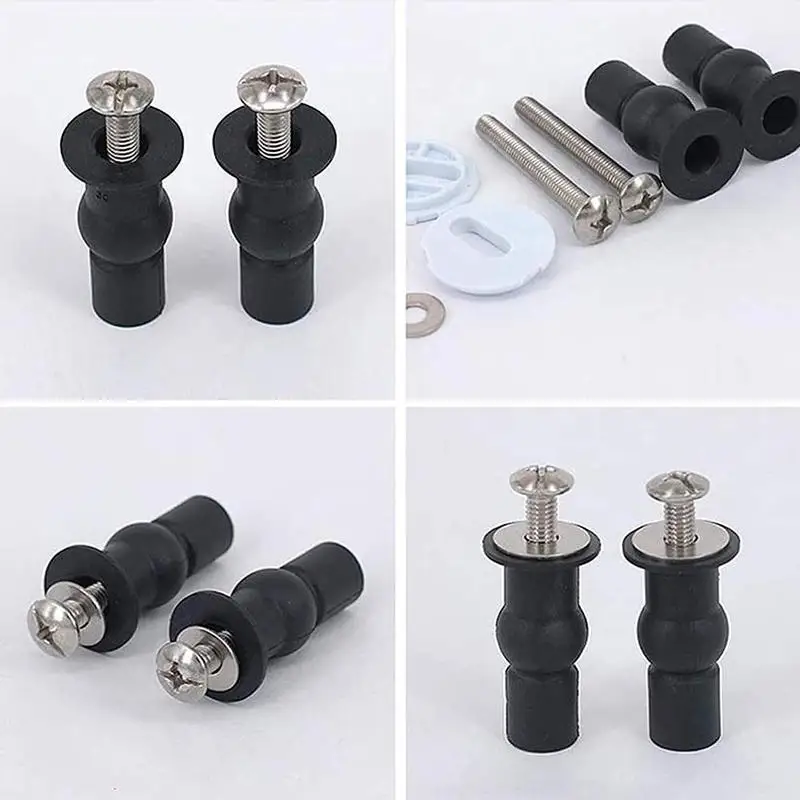 2PCS Universal Toilet Seat Hinges Screws, Stainless Steel & Rubber, Top Mounting Hardware, Replacement Fix Shifting Toilet Seat