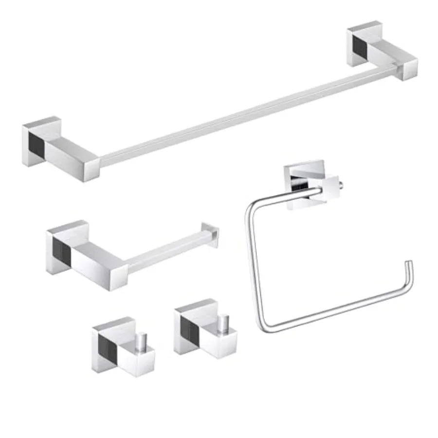 

Bathroom hardware set: brushed nickel finish, solid brass construction, wall mount application, includes 18 towel bar, towel ri