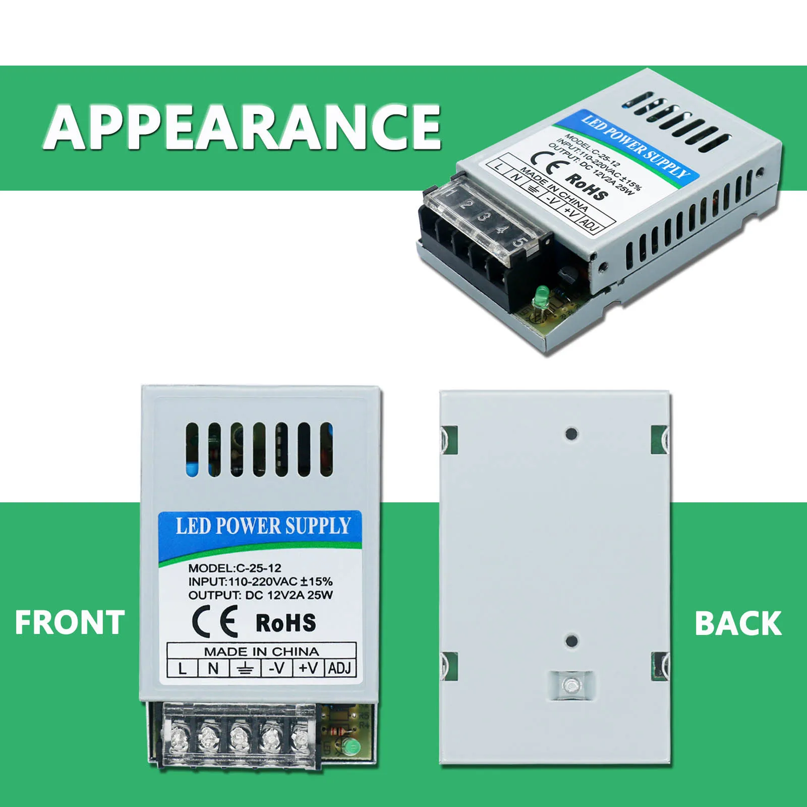 LED Driver 25W DC12V 2A For LED Power Supply Constant Current Voltage Control Light Transformers For LED Strip and DIY