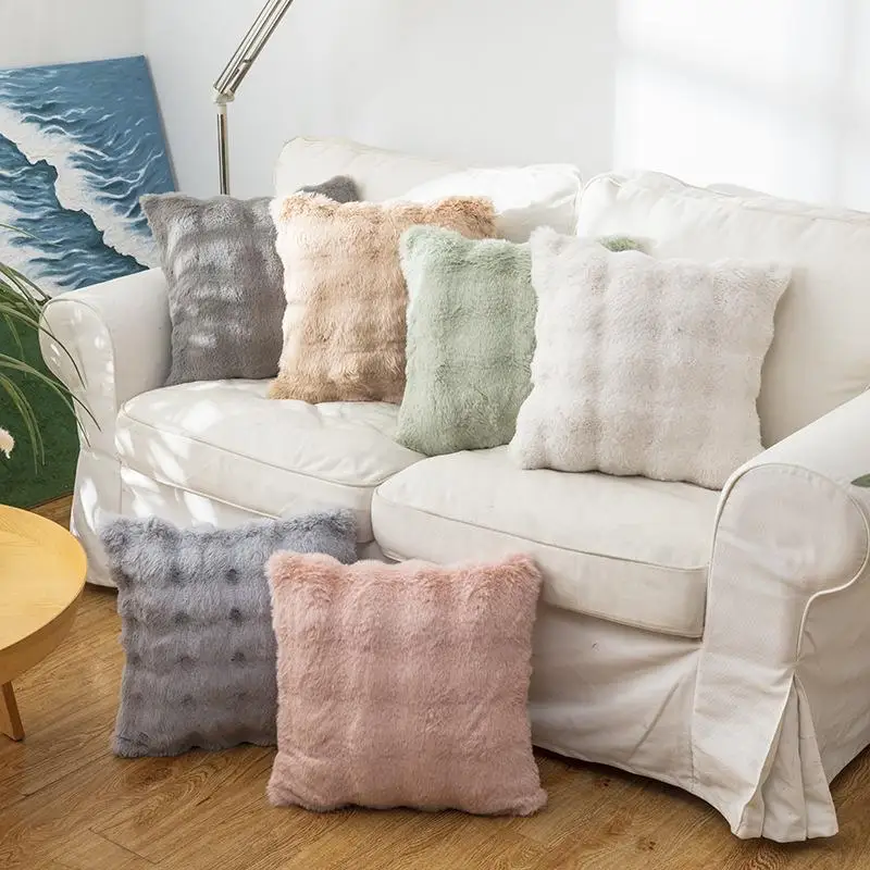 New Ins Style Bubble Velvet Toscan Rabbit Fur Plush Pillow Sofa Cushion Bedroom  Pad Pillowcase Home Decorative Cushion