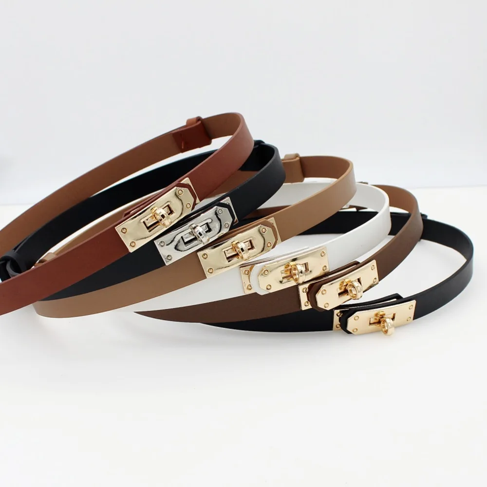 4 styles multi-colored designer belt luxury fashion leather adjustable buckle thin belt ladies decorative chatelaine