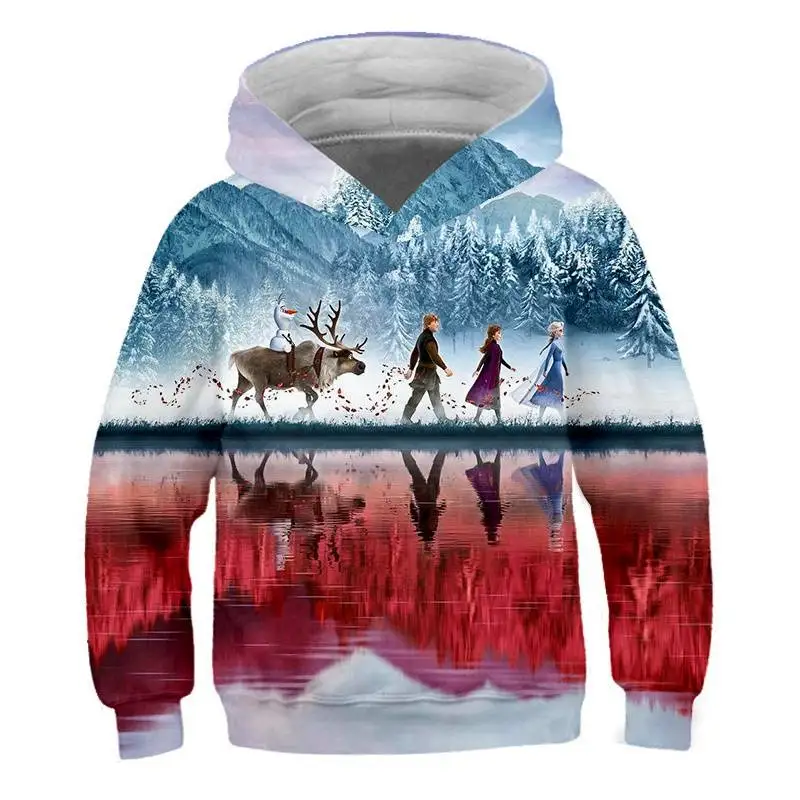 New Autumn Frozen Series Co-branded Printed Thin long-sleeved Hoodie For Boys And Girls Fashionable And Sunny loose Sweatshirt