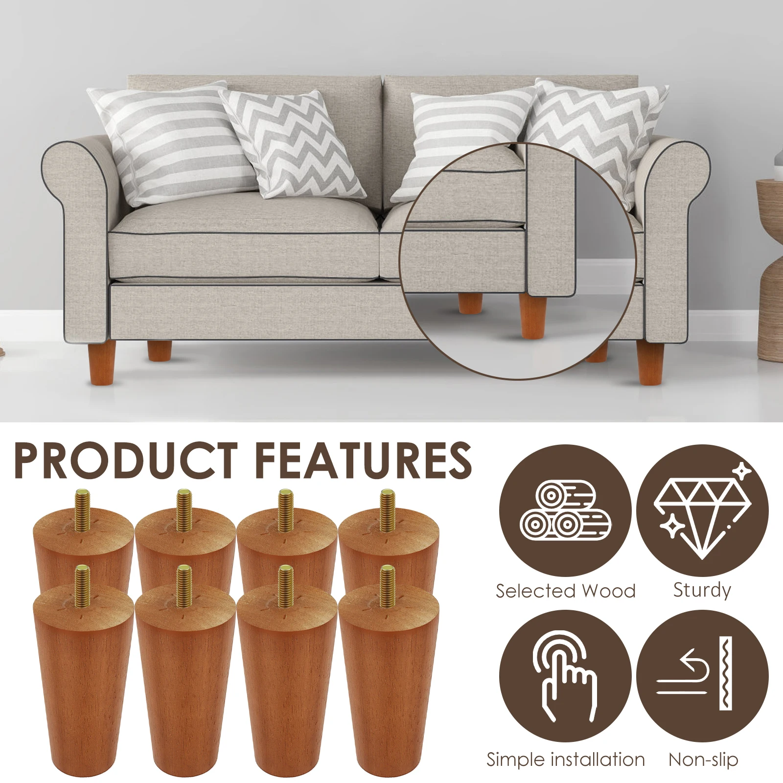4/8 قطعة أرجل قطع الأثاث الخشبي أرجل أريكة قوية أرجل أريكة صحية أرجل خزانة موثوقة أرجل كرسي متعددة الأغراض لأريكة الخزانة #4