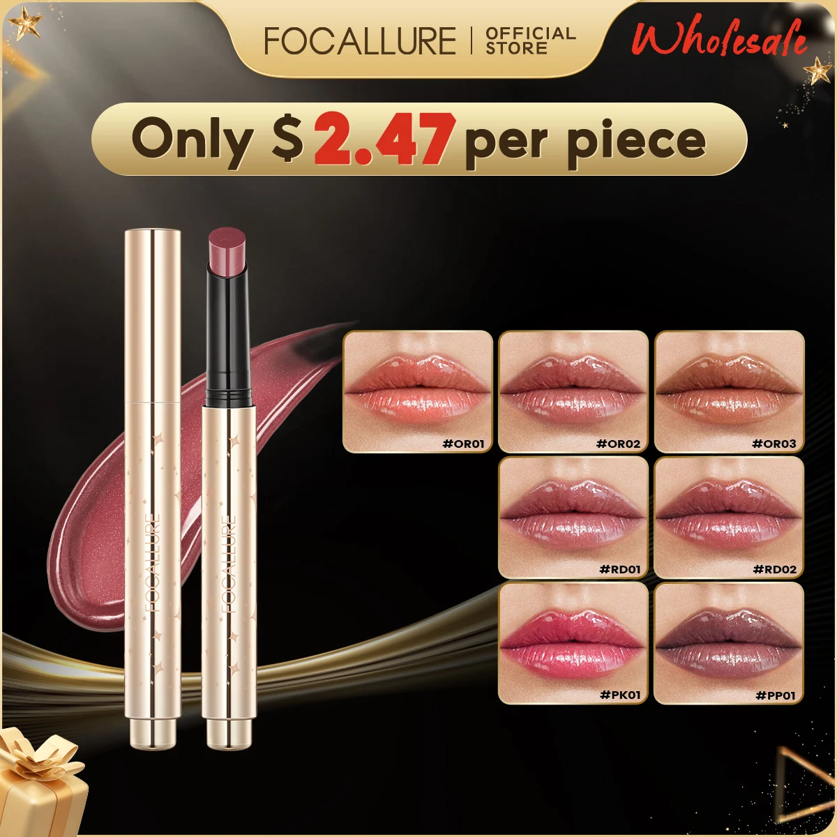 

FOCALLURE Wholesale 7 Pcs/Set Lip Gloss Stick Waterproof Long Lasting Moisturizing Pearlescent Shimmer Lipstick Makeup Cosmetics