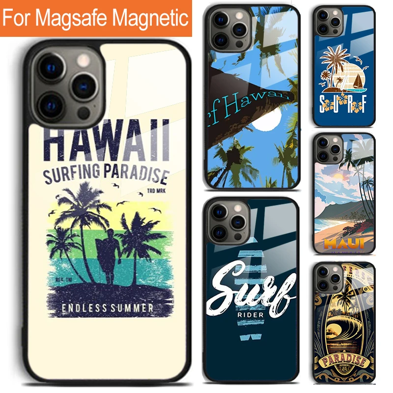 Чехол для телефона с рисунком серфинга, гавайский рай для iPhone 16 15 14 13 12 11 Pro Max Plus Magsafe, Магнитный чехол с беспроводной зарядкой Чехол для телефона с рисунком серфинга, гавайский рай для iPhone 16 15 14 13 12 11 Pro Max Plus Magsafe, Магнитный чехол с беспроводной зарядкой