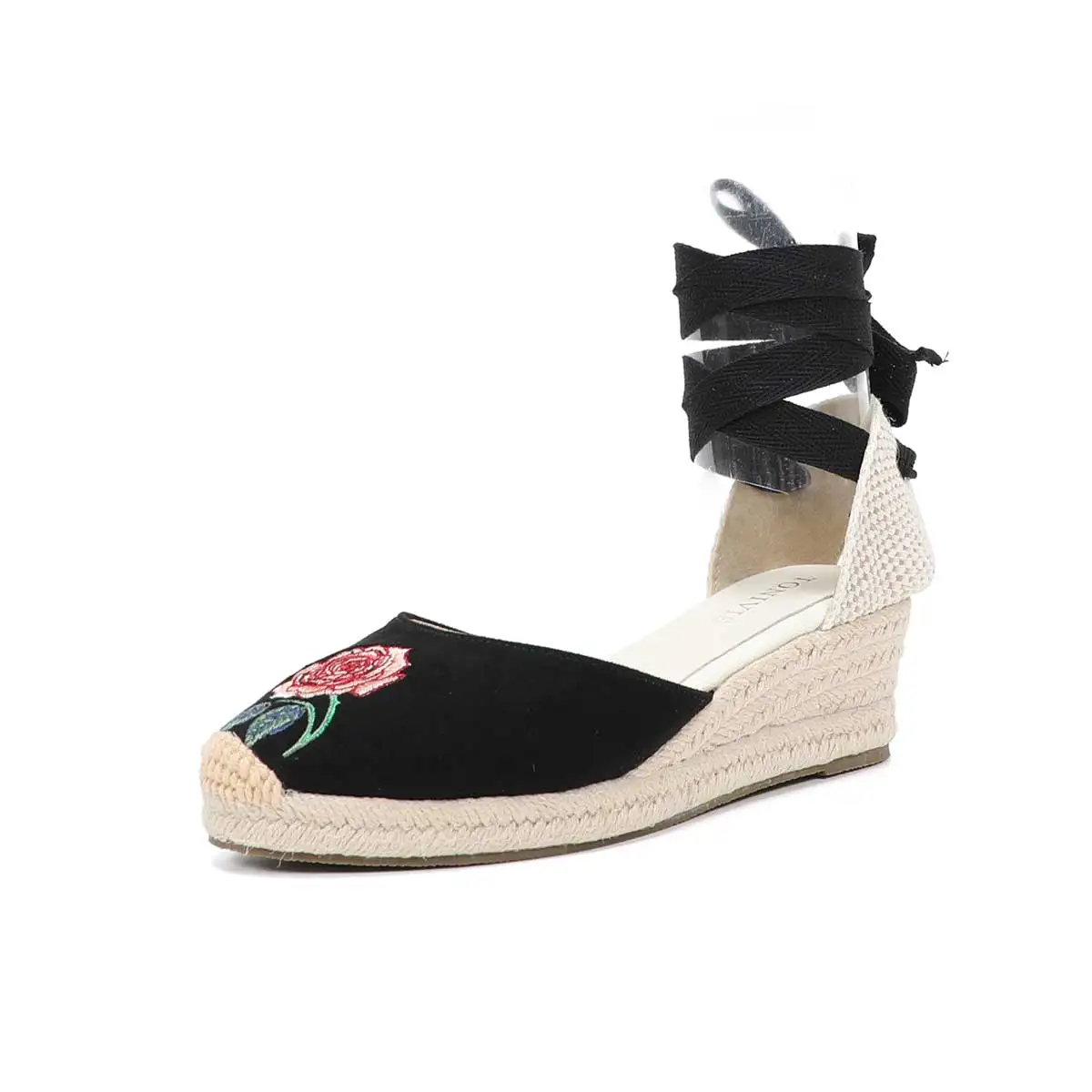 Summer ladies temperament wedge heel strap sandals black all-match thick heel platform waterproof platform 5cm espadrille