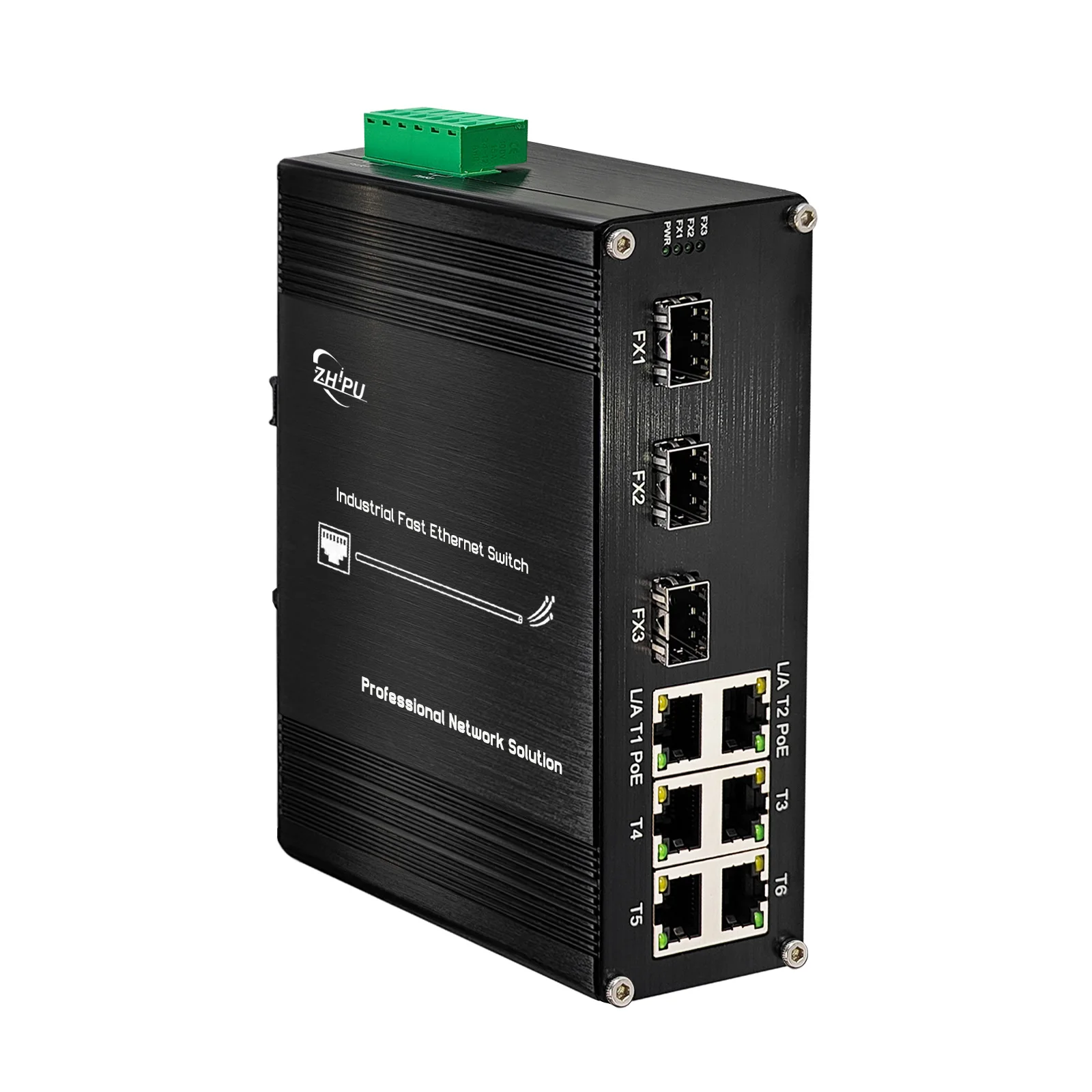 Mini Industrial 6-Port 10/100Base-T + 3-Port 100Base-FX Open SFP Ethernet 30W PoE Switch Din Rail Unmanaged 48-57V DC