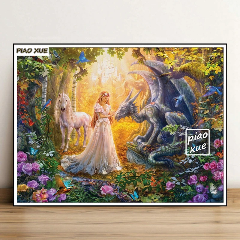 Fairy Princess And Unicorn Diamond Painting Art Magical Forest Castle Landscape Mosaic Cross Stitch Handwork Gift Room Decor