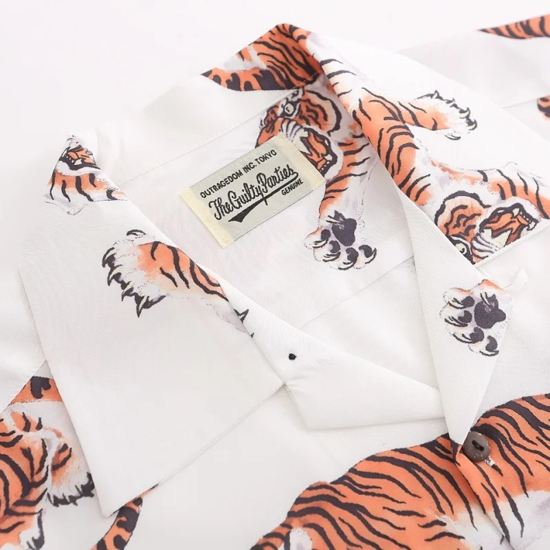 WACKO MARIA Men's Casual Holiday Summer Breathable Thin Hundred Tigers Totem Hawaii Tops Short Sleeve Shirt
