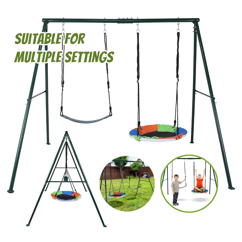 Outdoor Schommelstandaard Slijtvaste Metalen Hangmatstandaard Multifunctionele Dubbele Schommelframeset voor Kleuterschool Winkelcentrum Park