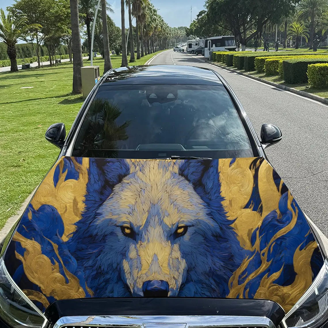 

Awesome Fire - Ice Wolf Car Hood Stickers - Self-Adhesive, Waterproof and Durable Vinyl Wrap, Decorate And Protect Your Car - Th