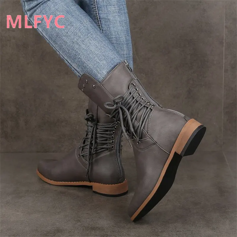 Women's Boots 2022 Autumn New Zipper Mid rise Boots ladies Versatile Square Heel Boots Round Head Fashion