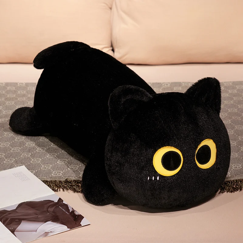 

50/90cm Cute Black Cat Pillow Soft Plush Office Nap Pillow Cushion Toy Stuffed Pause Bed Sleep Pillow Home Decor Gift Doll