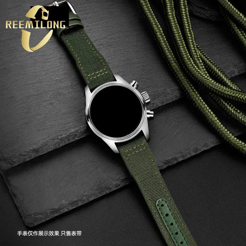 Nylon canvas cowhide bottom watch strap 20 21mm black blue green men watchband bracelet For IWC pilot prince mark-xx portugieser