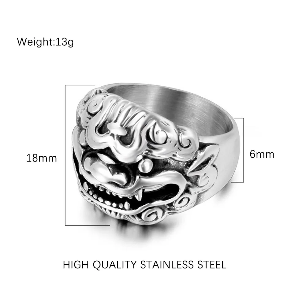 Retro Lucky Feng Shui Ring for Women Men Punk Biker Stainless Steel Animal Pixiu Ring Good Luck Jewelry Accessories Dropshipping