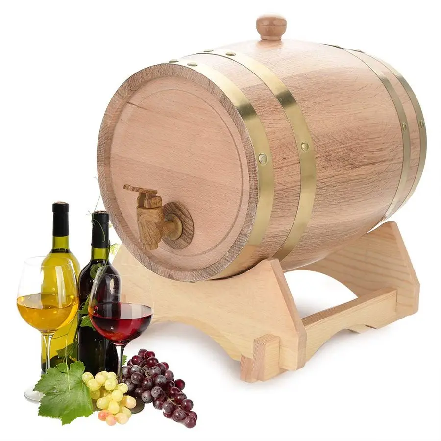 

Barrel, 5L Vintage Wooden Barrel Wood Oak Timber Wine Barrel Mini Keg with Wood Stand, Bung and Spigot for Whiskey, Rum Port, Co