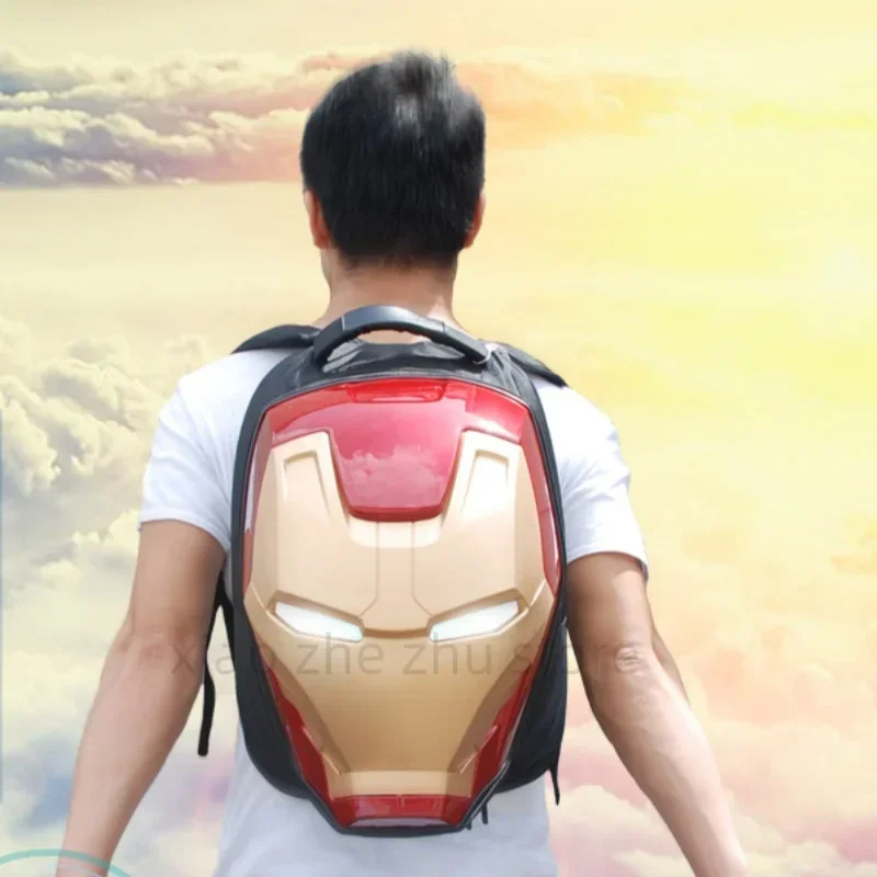 Marvel Iron Man Motorcycle Bag Cartoon Light Up Cool Backpack Adult Travel Backpack Animation Large Capacity Helmet Bag Gift To